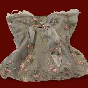 Floral Embroidered Blouse - Gray and Pink